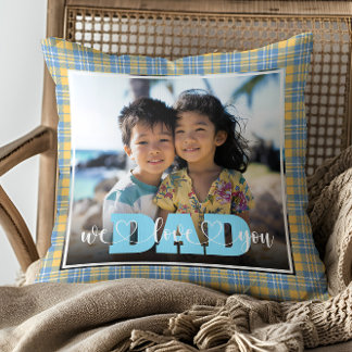 Coussin Nous t'aimons Papa Jaune Bleu Plaid Photo personna