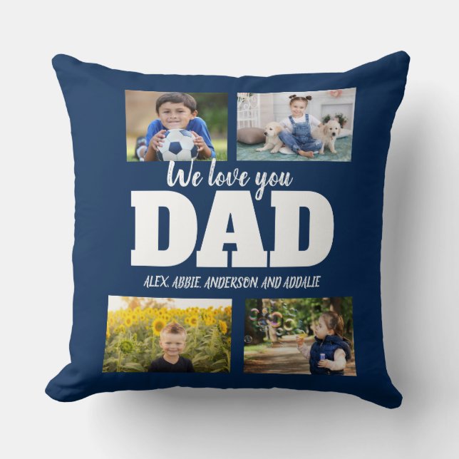 Coussin Nous t'aimons Papa Navy Blue 4 Photo Collage (Recto)