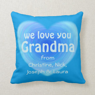 Coussin Nous vous aimons coeur bleu d'aquarelle de