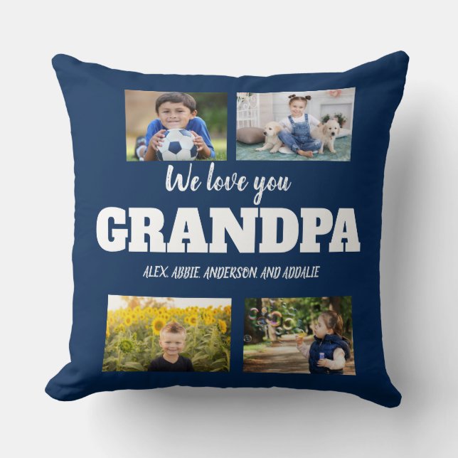 Coussin Nous vous aimons Grand-père Navy Blue 4 Collage ph (Recto)
