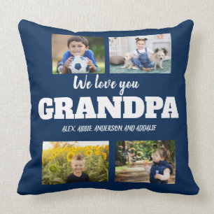 Coussin Nous vous aimons Grand-père Navy Blue 4 Collage ph