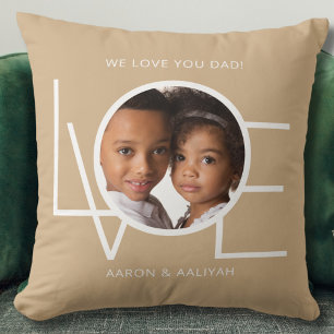 Coussin Nous Vous Aimons Papa Photo Personnalisée Marron