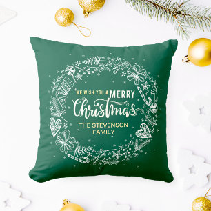 Coussin Nous vous souhaitons un Joyeux Noël Famille Wreath