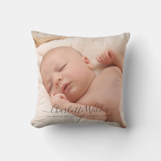 Coussin Nouveau bébé 2 Photo Script Nom de code de naissan (Recto)