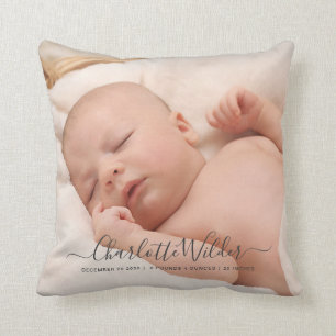 Coussin Nouveau bébé 2 Photo Script Nom de code de naissan