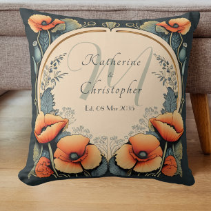 Coussin Nouveau Marié Floral Vintage Monogramme Art Nouvea