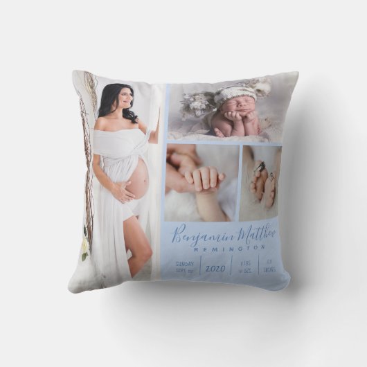 Coussin Nouveau-né Gardien photo bleu bébé garçon (Verso)