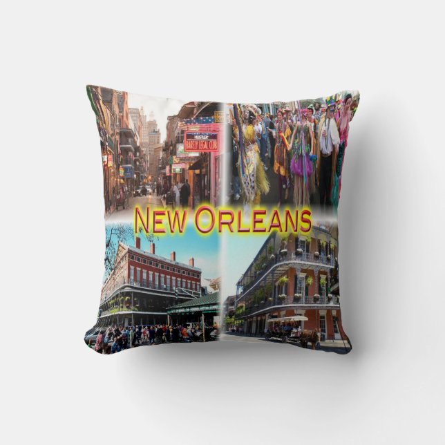 Coussin Nouvelle-Orléans - Bourbon Street - Mardi Gras - (Recto)