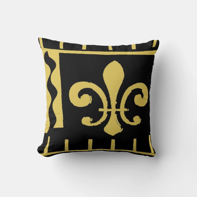 Coussin nouvelle Orléans fleur De Lis, noir et or (Recto)