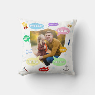 Coussin Nuage de mots de photo de la fête des pères Meille