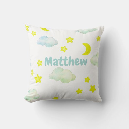 Coussin Nuages fluides et étoiles monogramme Lancer oreill (Recto)