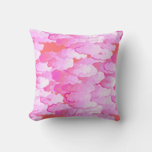 Coussin Nuages japonais, aurore, rose orchidée et corail