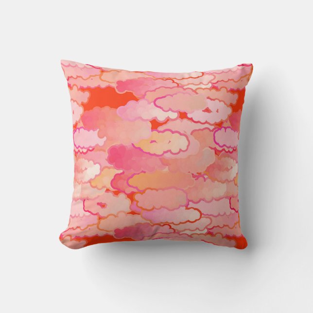 Coussin Nuages japonais, coucher du soleil, corail, Fuchsi (Recto)