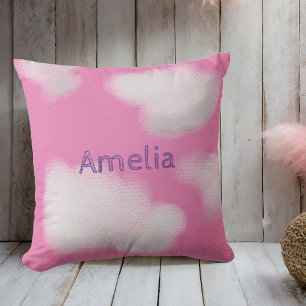 Coussin Nuages moutonneux roses et blancs personnalisés