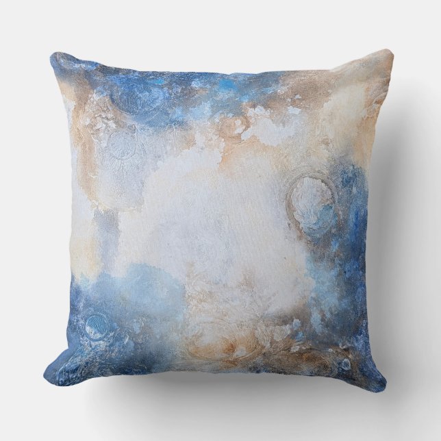 Coussin Nuages Texturés Bleu Abstrait & Sable (Recto)