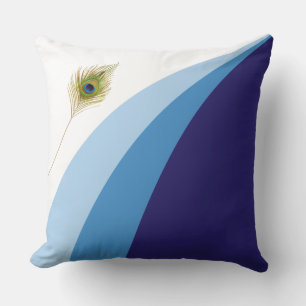 Coussin Nuances Bleues Tendances Lignes Ondulées & Plume d