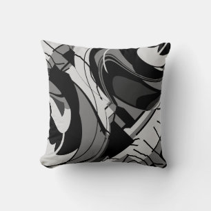 Coussin Nuances de gris sur floral Abstrait noir