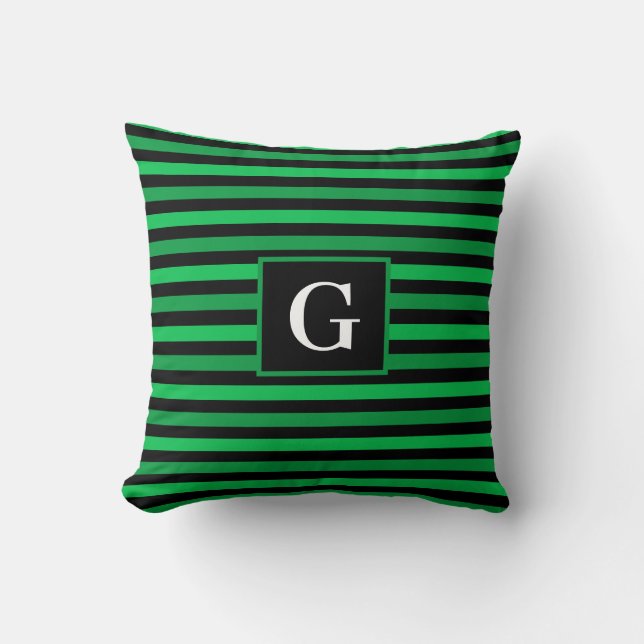 Coussin Nuances de vert rayé Design Ajouter noir initial (Recto)