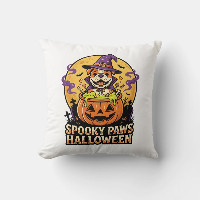 Coussin Nuit de citrouille de bouledogue d'Halloween (Recto)