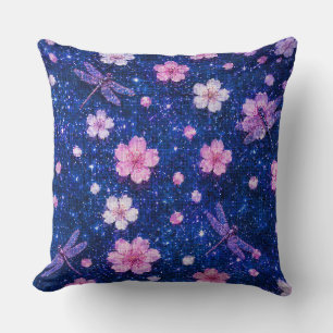 Coussin Nuit de fleur de cerisier en fleurs rêveuse