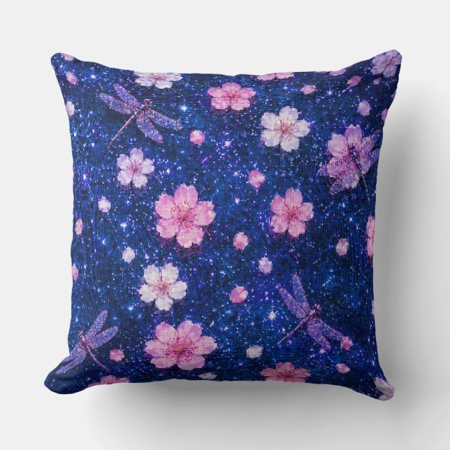 Coussin Nuit de fleur de cerisier en fleurs rêveuse (Recto)