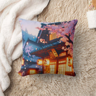 Coussin Nuit de floraison de cerisier dans le vieux Japon