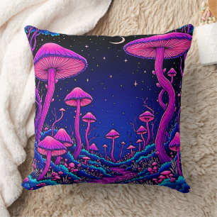Coussin Nuit de forêt de champignons psychédélique