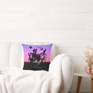 Coussin Nuit de Halloween Coucher de soleil Sorcière et Ch
