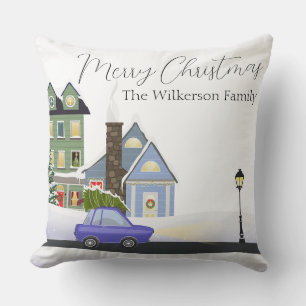 Coussin Nuit de Noël cosy dans le village