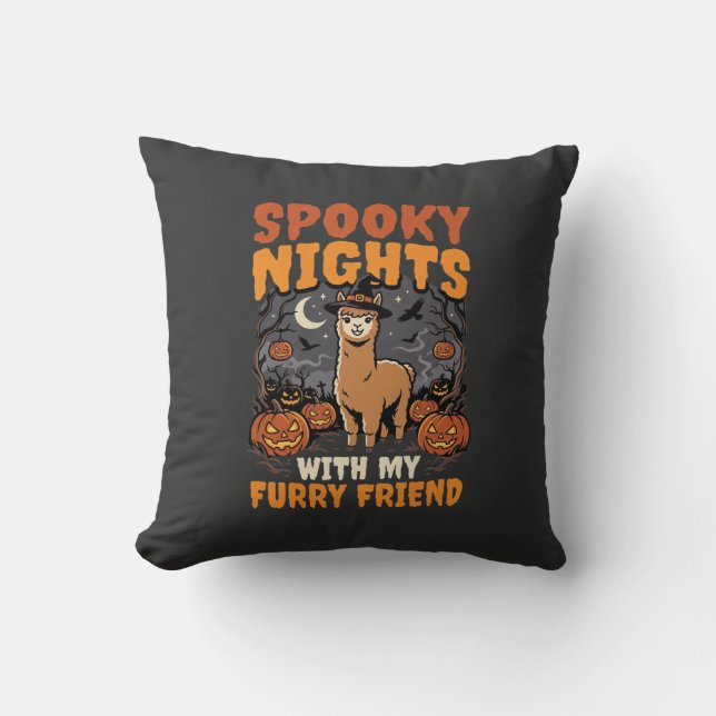 Coussin Nuit des alpagas d'Halloween (Recto)