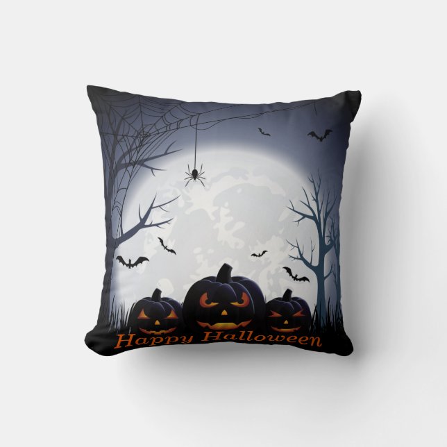 Coussin Nuit d'Halloween avec Citrouille, Araignée et chau (Recto)