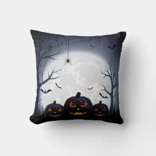 Coussin Nuit d'Halloween avec Citrouille et chauves-souris