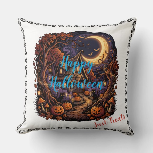 Coussin Nuit d'Halloween Enchantée Maisonnette Hantée Magi (Recto)