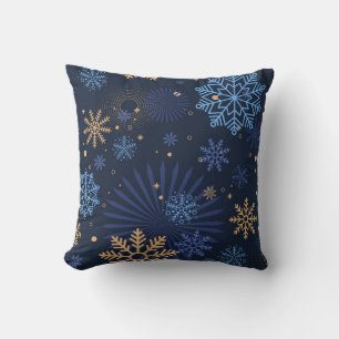 Coussin Nuit d'hiver : Blue Snowflake Motif.