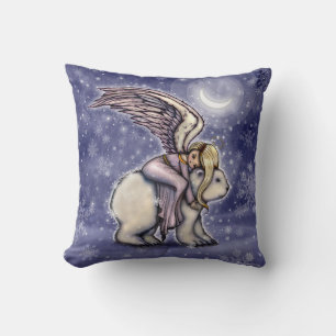 Coussin Nuit d'hiver paisible Ange et Ours Polaire Art