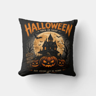 Coussin Nuit effrayante de maison hantée Halloween vintage