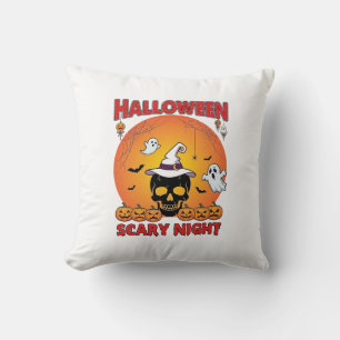Coussin Nuit effrayante d'Halloween Crâne Chapeau de sorci