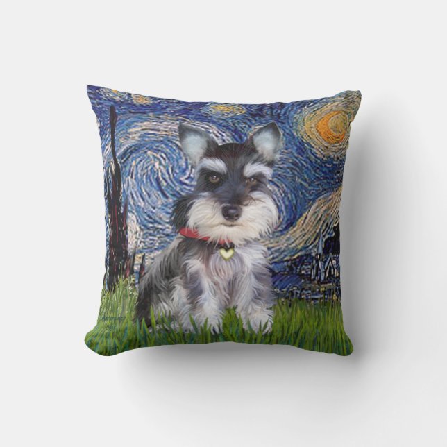 Coussin Nuit étoilée - chiot Schnauzer #10 (Recto)