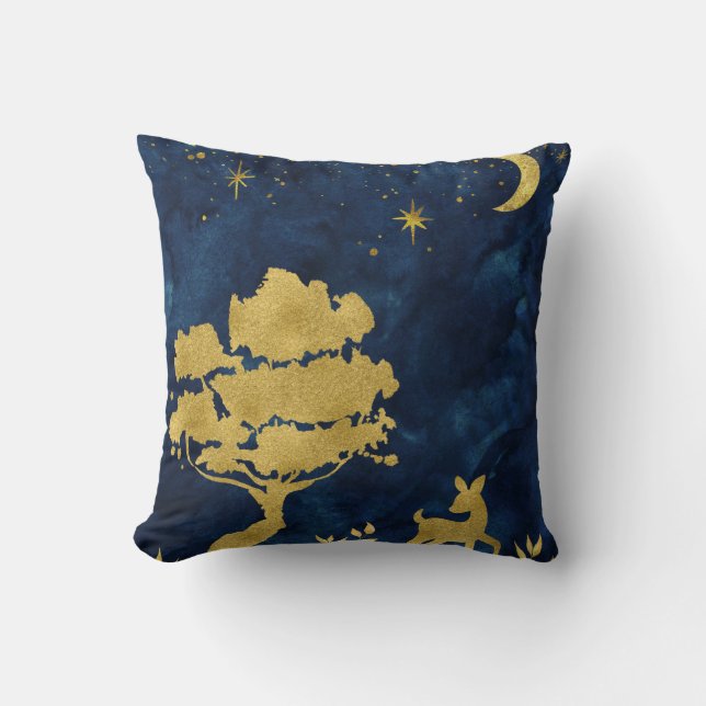 Coussin Nuit étoilée - silhouette dorée (Recto)