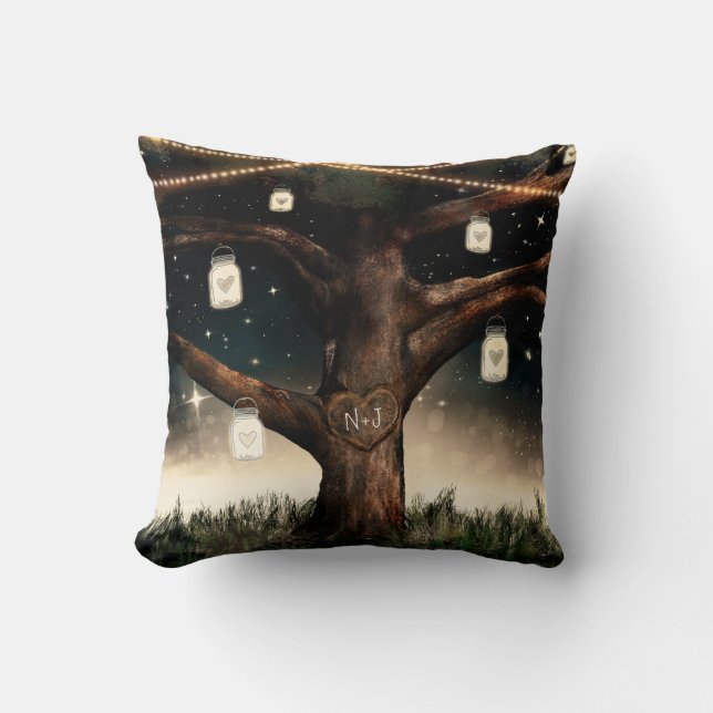 Coussin Nuit rustique avec arbre lumineux et pots Mason (Recto)