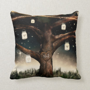 Coussin Nuit rustique avec arbre lumineux et pots Mason