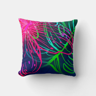 Coussin Nuit Tropicale Électrique Luau Néon Aloha
