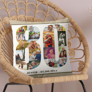 Coussin Numéro 80 Collage de photos pour 80e anniversaire