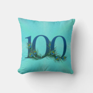 Coussin Numéro de 100e anniversaire à plume de paon