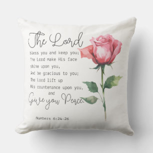 Coussin Numéros 6:24-26 Le Seigneur vous bénisse Fleur Ros