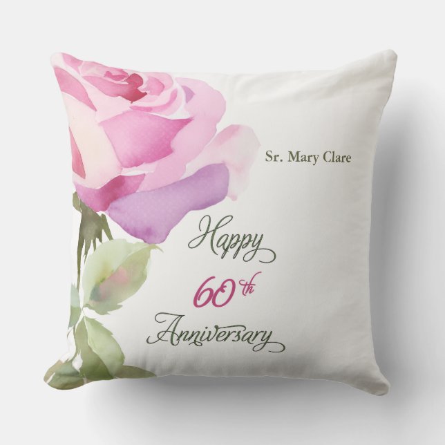 Coussin Nun 60th Anniversary Jubilee Custom Name Pink Rose (Recto)