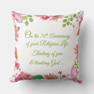Coussin Nun Religious 70e Anniversaire Fleurs aquarelles