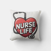 Coussin "Nurse Life" Design graphique avec coeur (Recto)