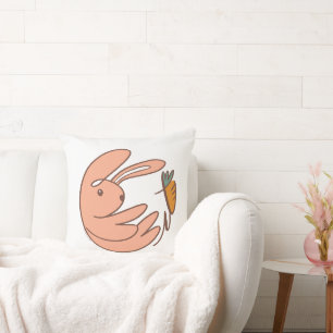 Coussin Nurserie d'art animalier Lapin et Carotte Mignon
