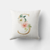 Coussin Nurserie de monogramme de lettre florale en feuill (Verso)